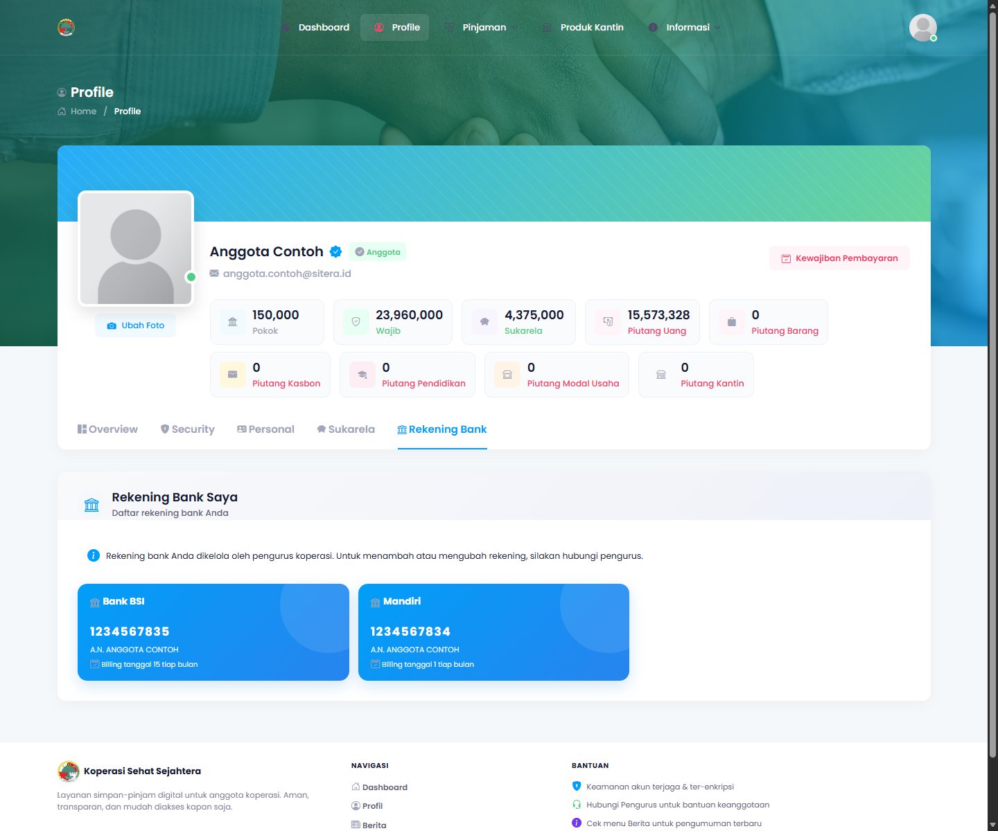Profil — daftar rekening bank
